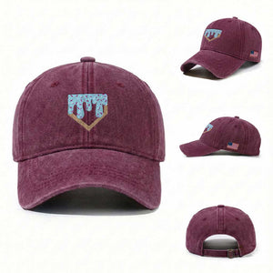 Baseball Ice Cream Dripping Washed Cotton Baseball Cap Home Plate Drip TS02 Washed Cap Universal Fit Burgundy Print Your Wear