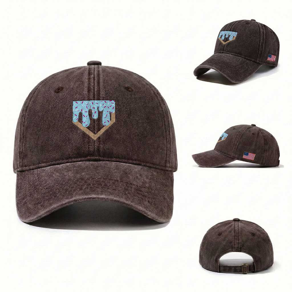 Baseball Ice Cream Dripping Washed Cotton Baseball Cap Home Plate Drip TS02 Washed Cap Universal Fit Dark Brown Print Your Wear