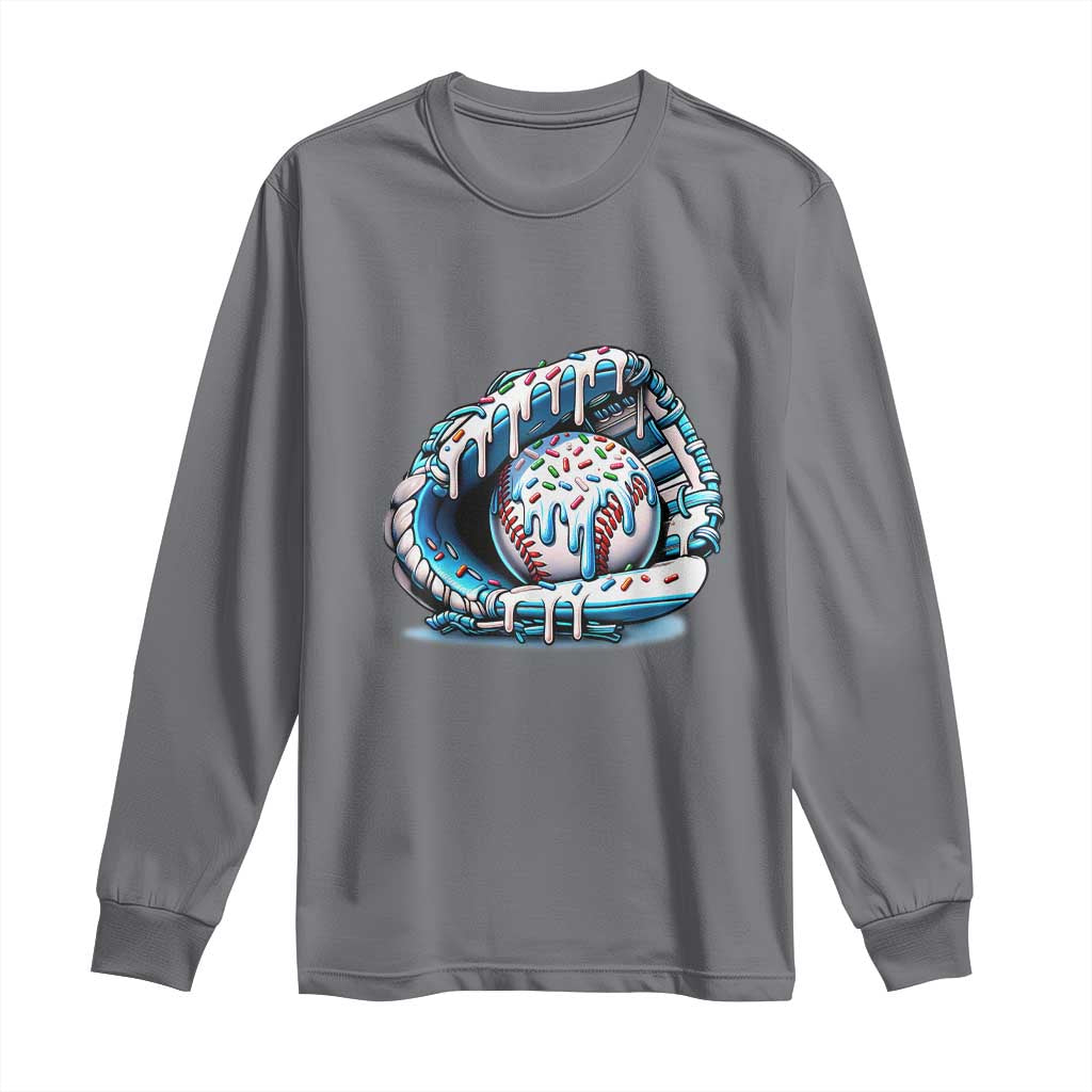 Baseball Drip Sprinkles Ice Cream Long Sleeve Shirt Ball and Glove Dripping TS02 Charcoal Print Your Wear