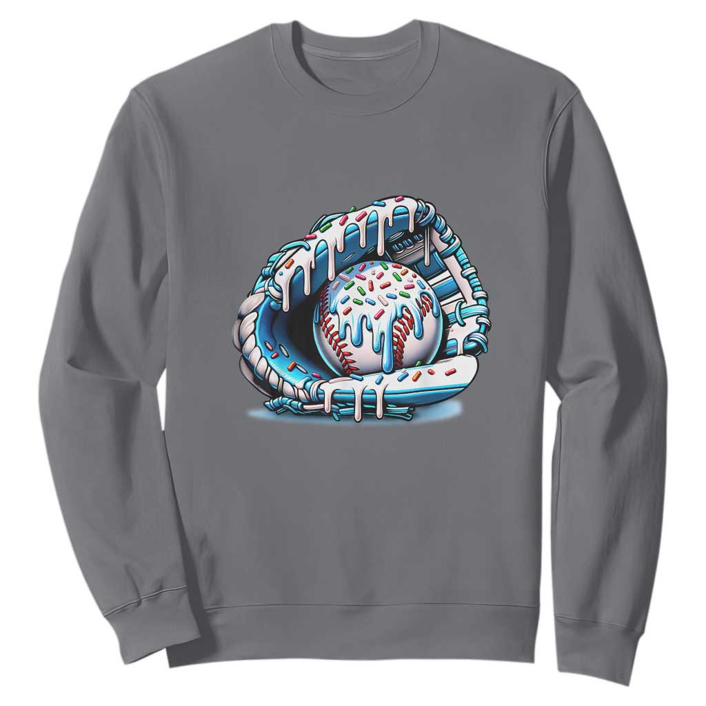 Baseball Drip Sprinkles Ice Cream Sweatshirt Ball and Glove Dripping TS02 Charcoal Print Your Wear