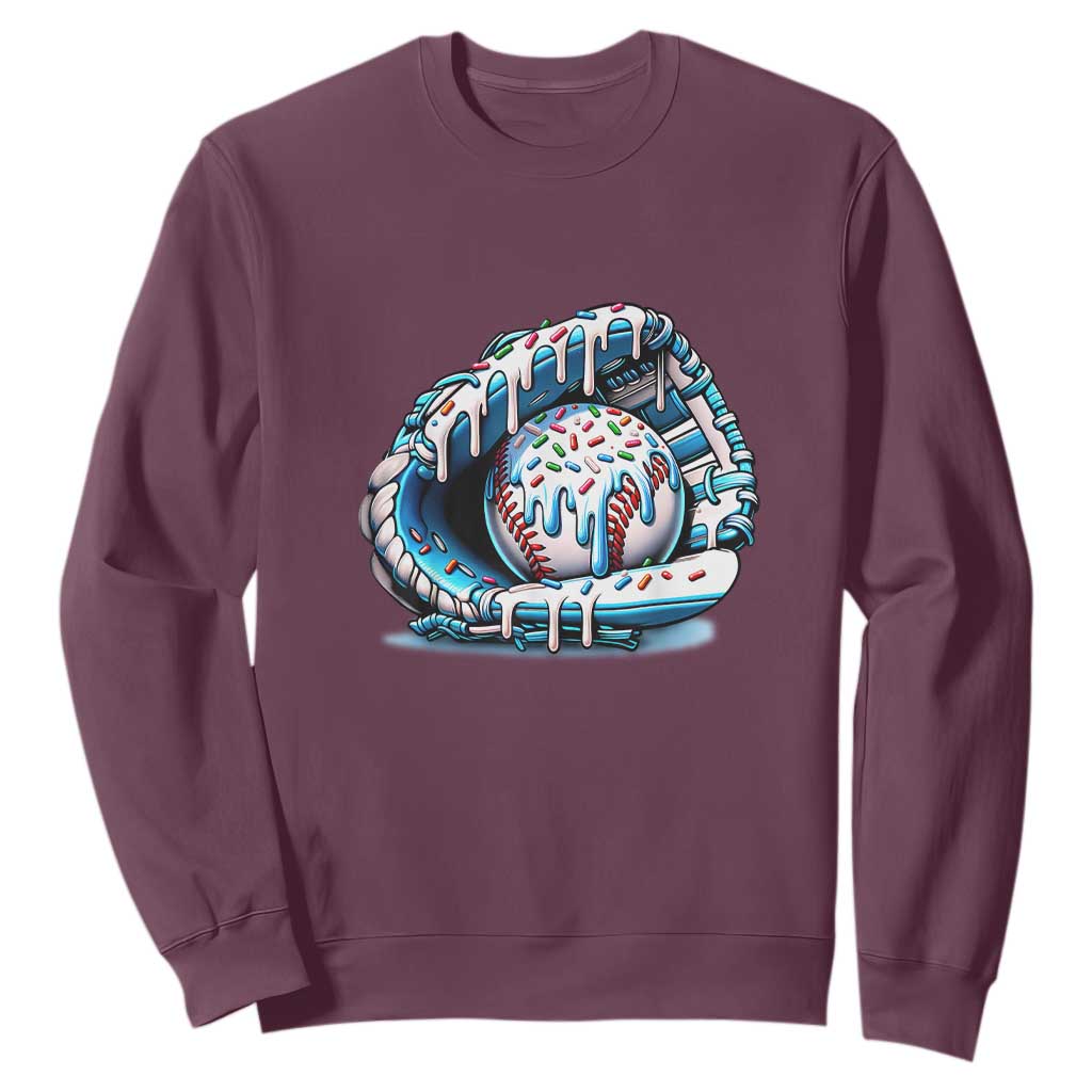 Baseball Drip Sprinkles Ice Cream Sweatshirt Ball and Glove Dripping TS02 Maroon Print Your Wear