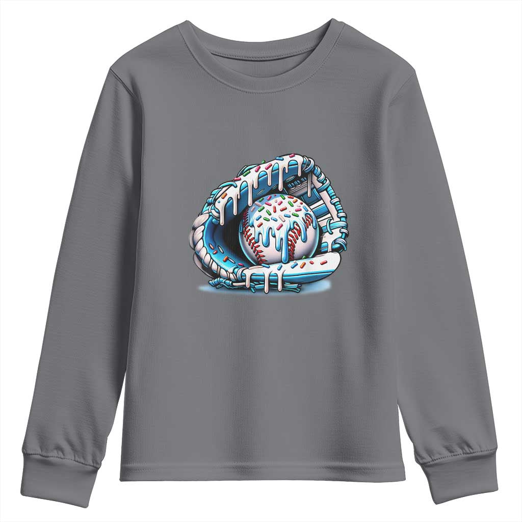 Baseball Drip Sprinkles Ice Cream Youth Sweatshirt Ball and Glove Dripping TS02 Charcoal Print Your Wear