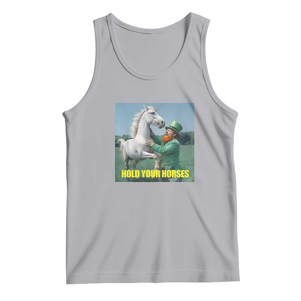 Funny Leprechaun Hold Your Horse Tank Top Unicorn St Patrick's Day TS02 Athletic Heather Print Your Wear