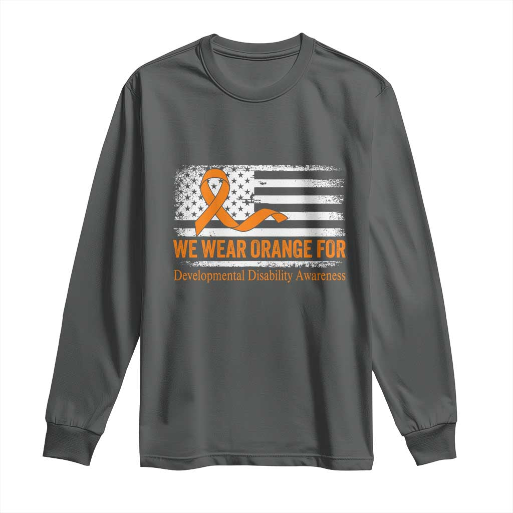 Developmental Disability Awareness Long Sleeve Shirt US American Flag We Wear Orange TS02 Dark Heather Print Your Wear