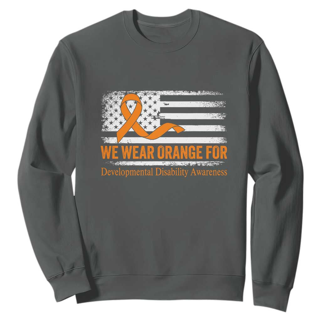 Developmental Disability Awareness Sweatshirt US American Flag We Wear Orange TS02 Dark Heather Print Your Wear
