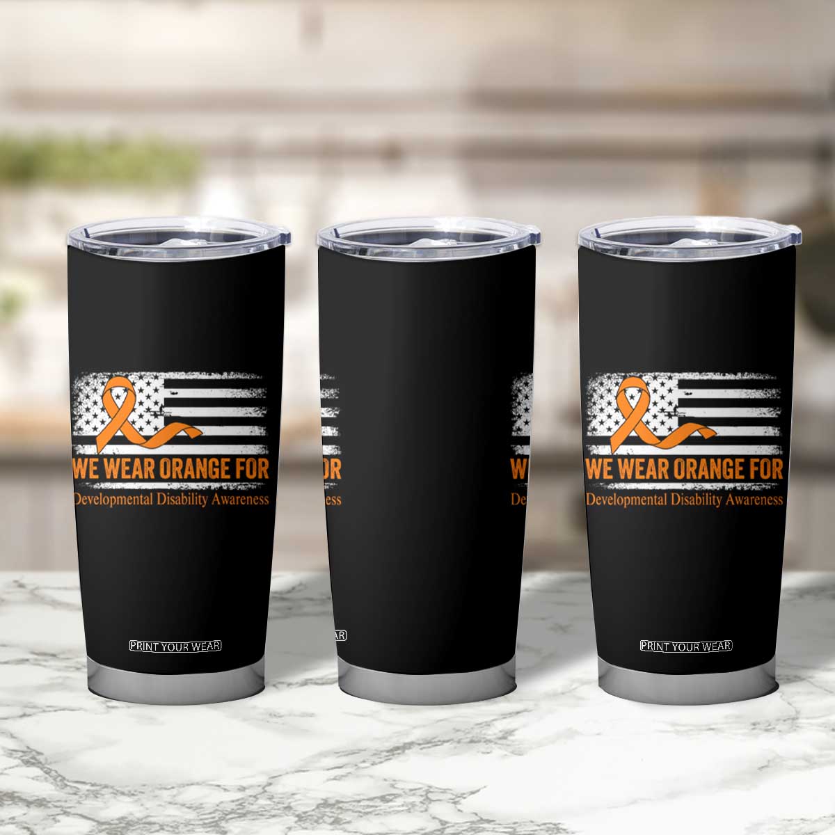 Developmental Disability Awareness Tumbler Cup US American Flag We Wear Orange TS02 Print Your Wear