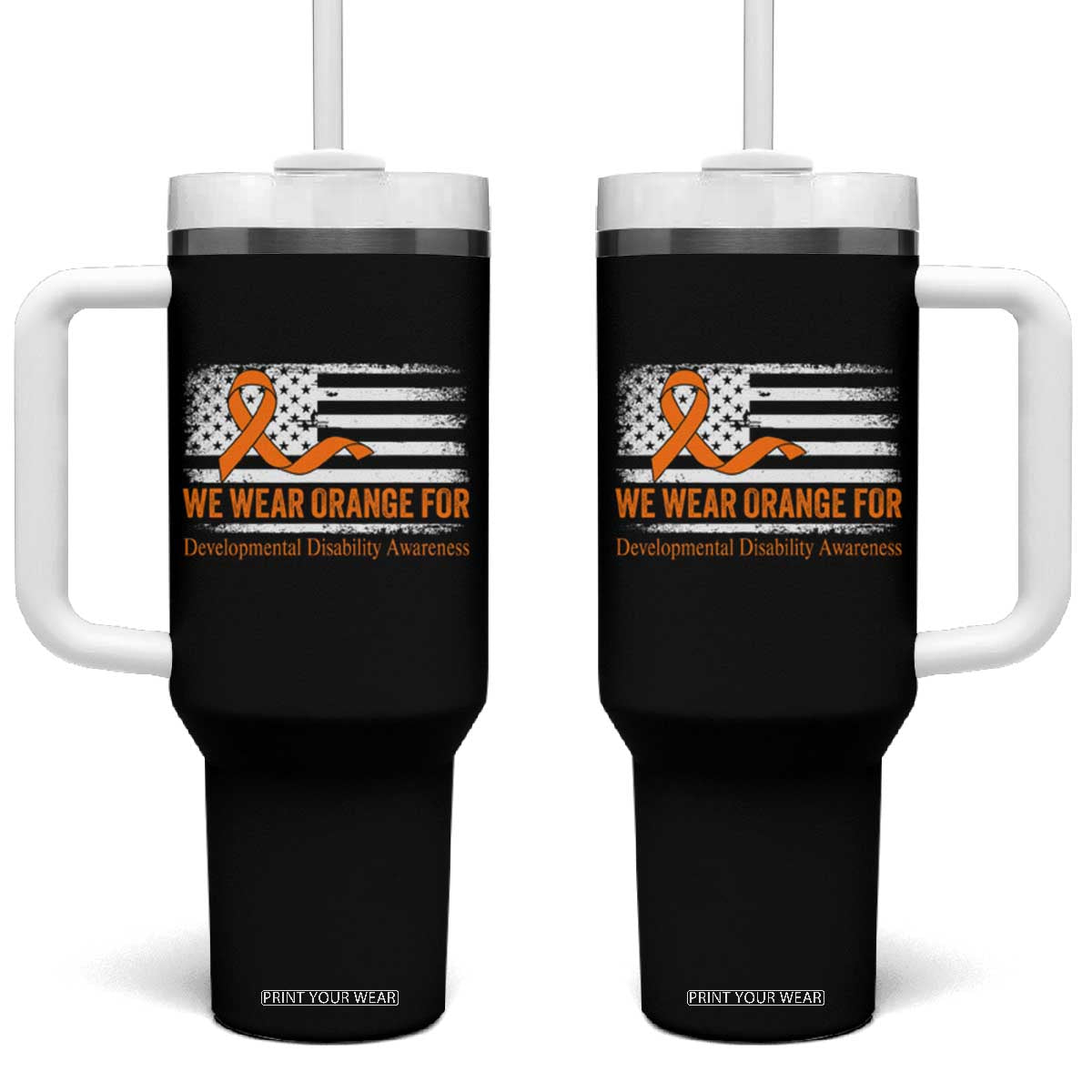 Developmental Disability Awareness Tumbler With Handle US American Flag We Wear Orange TS02 One Size: 40 oz Black Print Your Wear