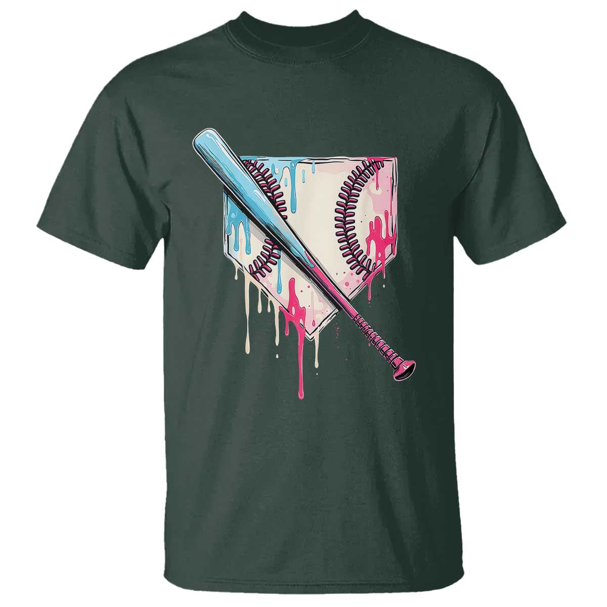 Baseball Home Plate Drip With Sprinkles T Shirt TS02 Dark Forest Green Print Your Wear