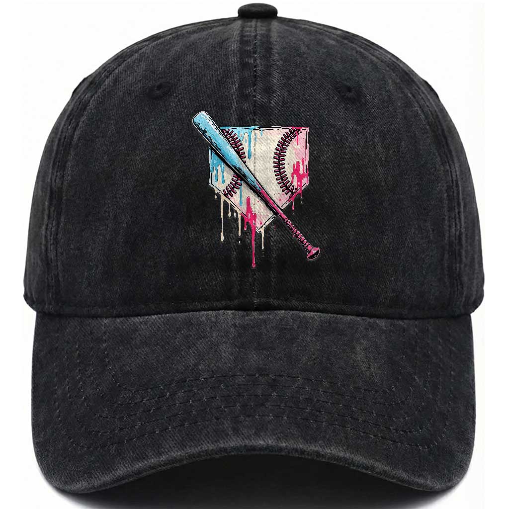 Baseball Home Plate Drip With Sprinkles Washed Cotton Baseball Cap TS02 Washed Cap Universal Fit Black Print Your Wear