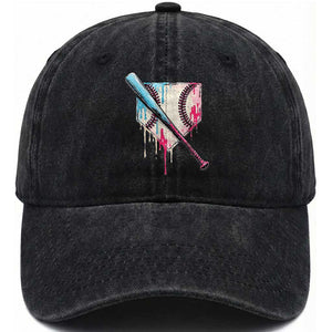 Baseball Home Plate Drip With Sprinkles Washed Cotton Baseball Cap TS02 Washed Cap Universal Fit Black Print Your Wear