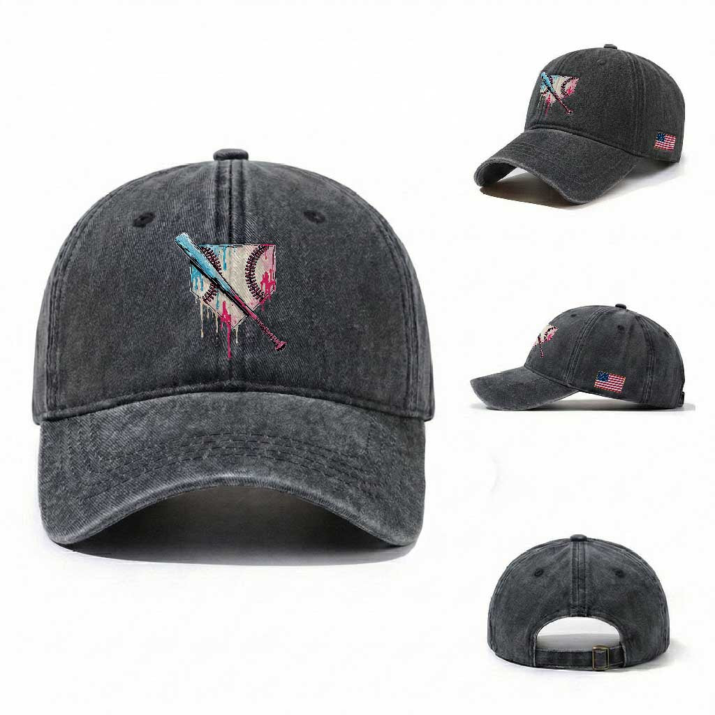 Baseball Home Plate Drip With Sprinkles Washed Cotton Baseball Cap TS02 Washed Cap Universal Fit Dark Gray Print Your Wear