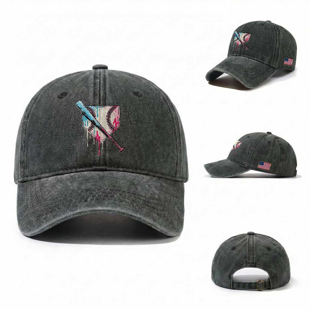 Baseball Home Plate Drip With Sprinkles Washed Cotton Baseball Cap TS02 Washed Cap Universal Fit Dark Green Print Your Wear