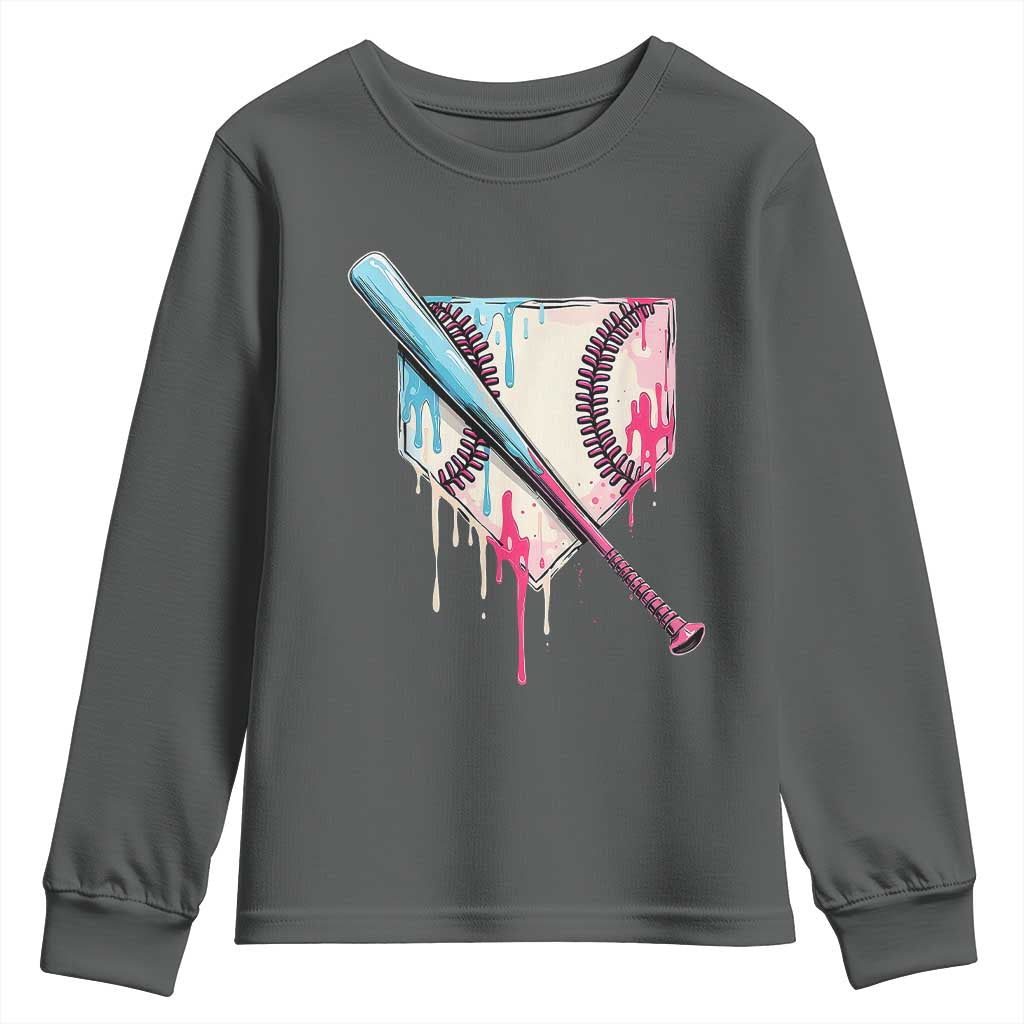 Baseball Home Plate Drip With Sprinkles Youth Sweatshirt TS02 Dark Heather Print Your Wear