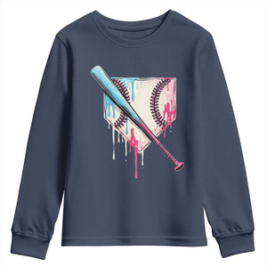 Baseball Home Plate Drip With Sprinkles Youth Sweatshirt TS02 Navy Print Your Wear