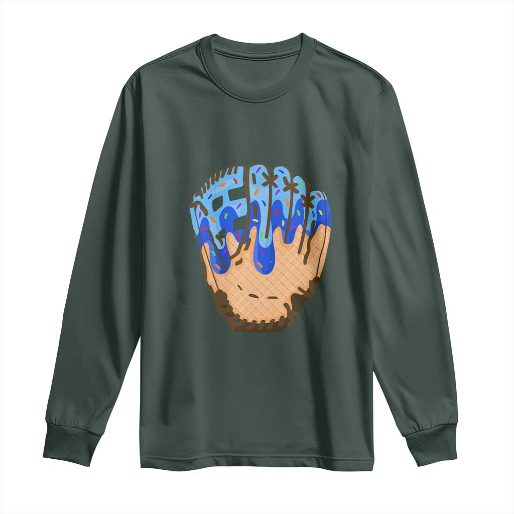 Blue Ice Cream Cone Baseball Glove Drip Long Sleeve Shirt TS02 Dark Forest Green Print Your Wear