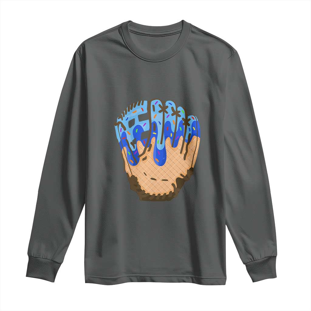 Blue Ice Cream Cone Baseball Glove Drip Long Sleeve Shirt TS02 Dark Heather Print Your Wear