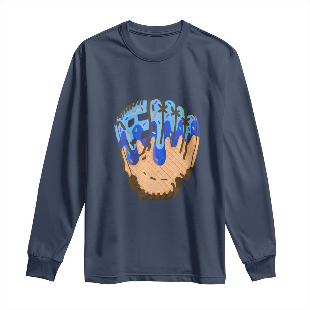Blue Ice Cream Cone Baseball Glove Drip Long Sleeve Shirt TS02 Navy Print Your Wear