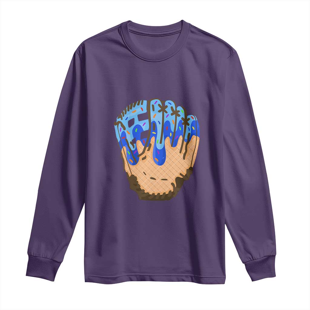 Blue Ice Cream Cone Baseball Glove Drip Long Sleeve Shirt TS02 Purple Print Your Wear