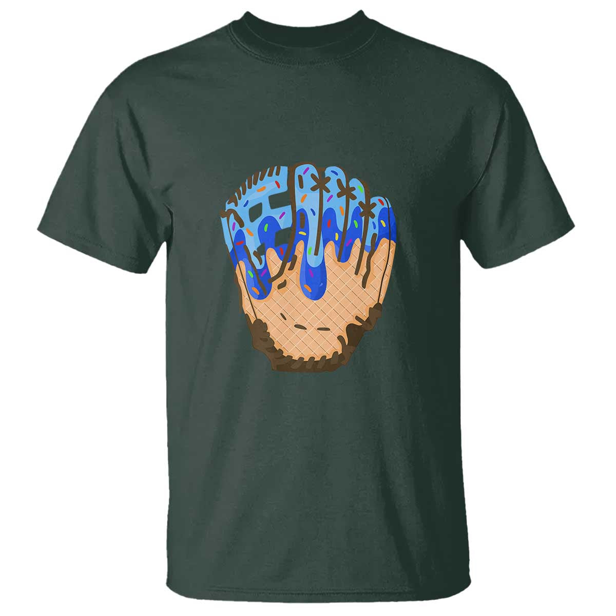 Blue Ice Cream Cone Baseball Glove Drip T Shirt TS02 Dark Forest Green Print Your Wear
