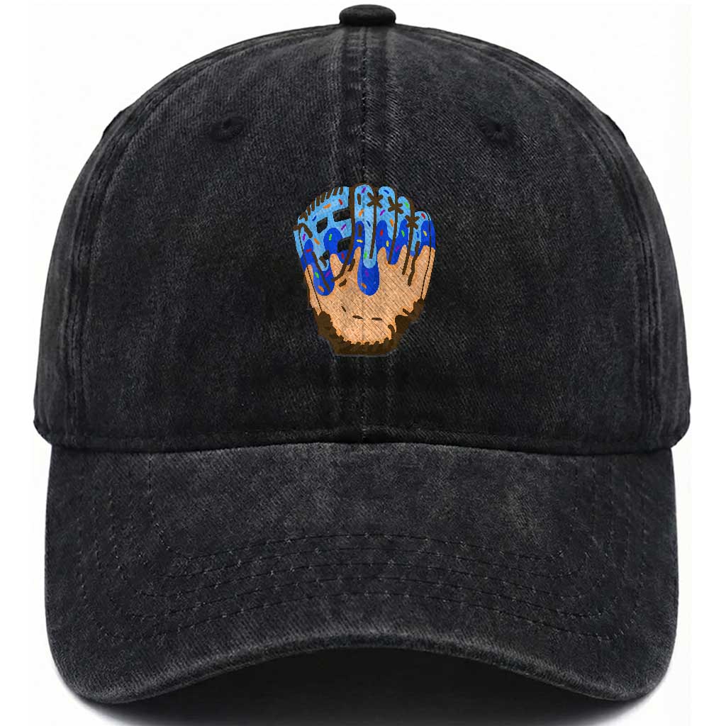Blue Ice Cream Cone Baseball Glove Drip Washed Cotton Baseball Cap TS02 Washed Cap Universal Fit Black Print Your Wear