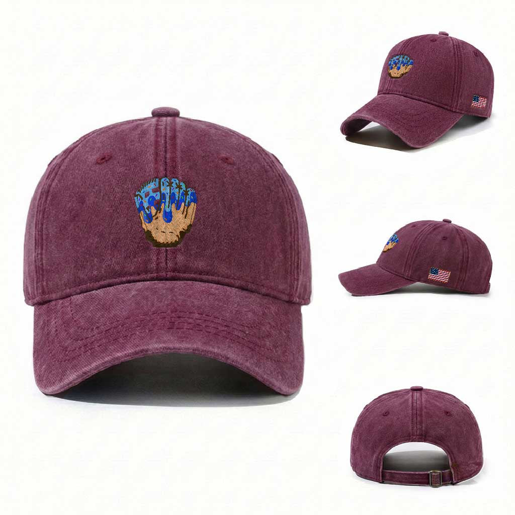 Blue Ice Cream Cone Baseball Glove Drip Washed Cotton Baseball Cap TS02 Washed Cap Universal Fit Burgundy Print Your Wear
