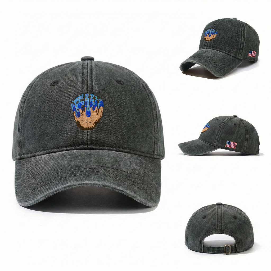 Blue Ice Cream Cone Baseball Glove Drip Washed Cotton Baseball Cap TS02 Washed Cap Universal Fit Dark Green Print Your Wear