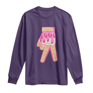 Pink Ice Cream Baseball Glove Sprinkles Drip Long Sleeve Shirt Funny V Sign TS02 Purple Print Your Wear