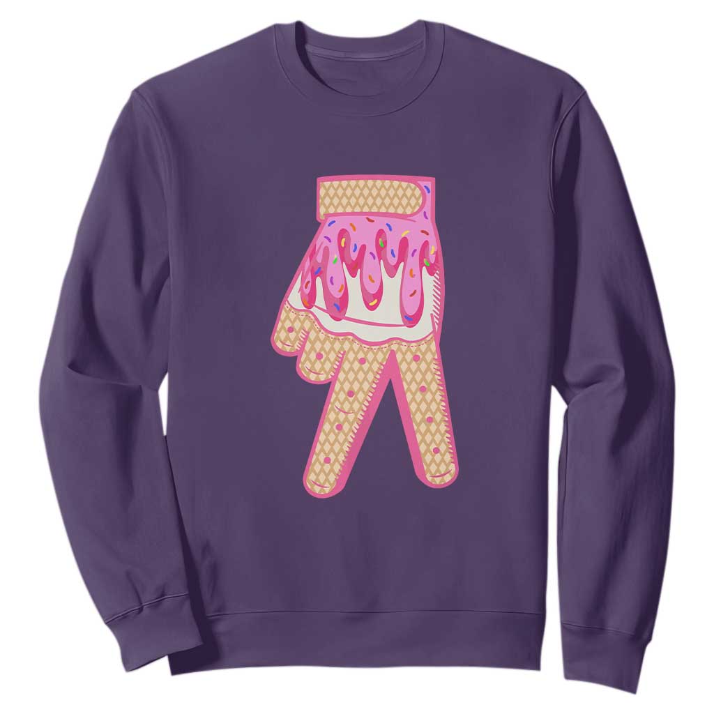 Pink Ice Cream Baseball Glove Sprinkles Drip Sweatshirt Funny V Sign TS02 Purple Print Your Wear
