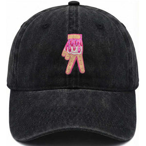 Pink Ice Cream Baseball Glove Sprinkles Drip Washed Cotton Baseball Cap Funny V Sign TS02 Washed Cap Universal Fit Black Print Your Wear