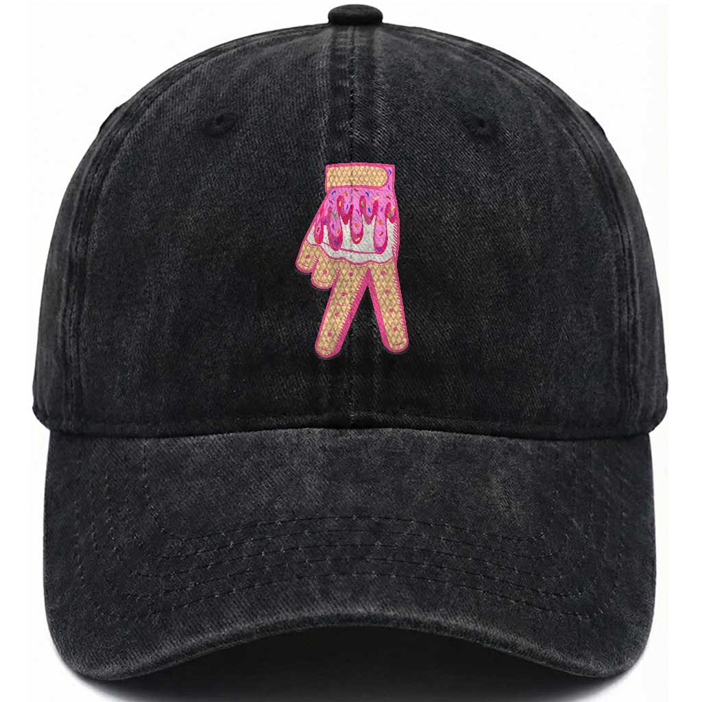 Pink Ice Cream Baseball Glove Sprinkles Drip Washed Cotton Baseball Cap Funny V Sign TS02 Washed Cap Universal Fit Black Print Your Wear