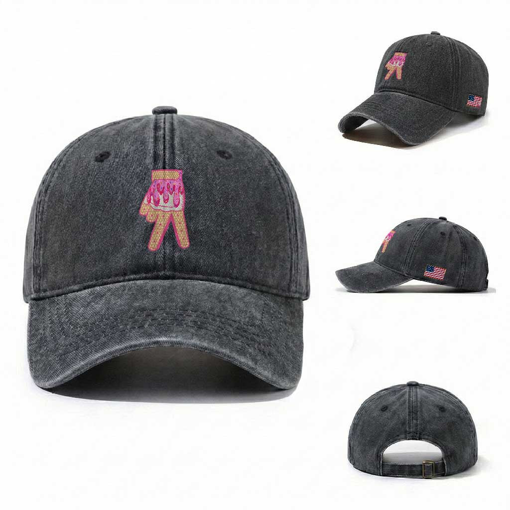 Pink Ice Cream Baseball Glove Sprinkles Drip Washed Cotton Baseball Cap Funny V Sign TS02 Washed Cap Universal Fit Dark Gray Print Your Wear