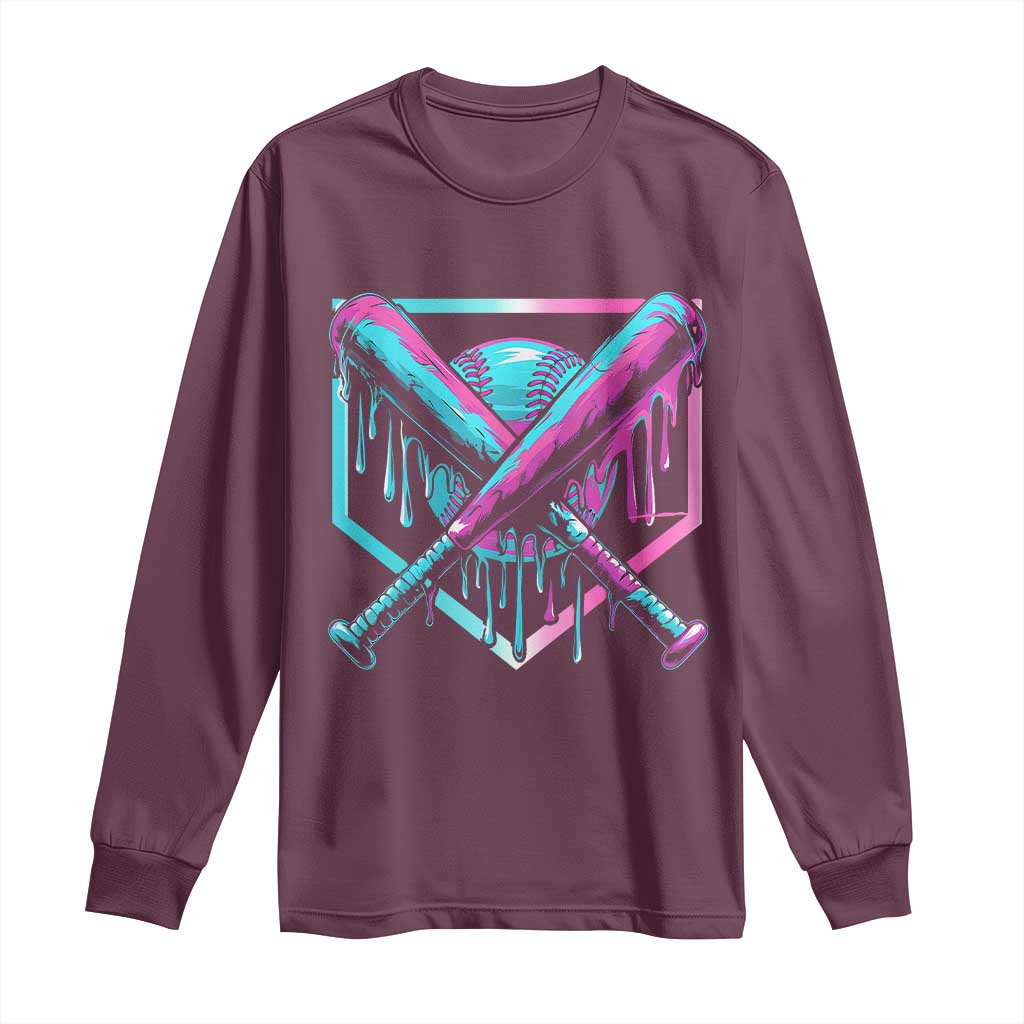 Baseball Drip Ice Cream Dripping Long Sleeve Shirt TS02 Maroon Print Your Wear