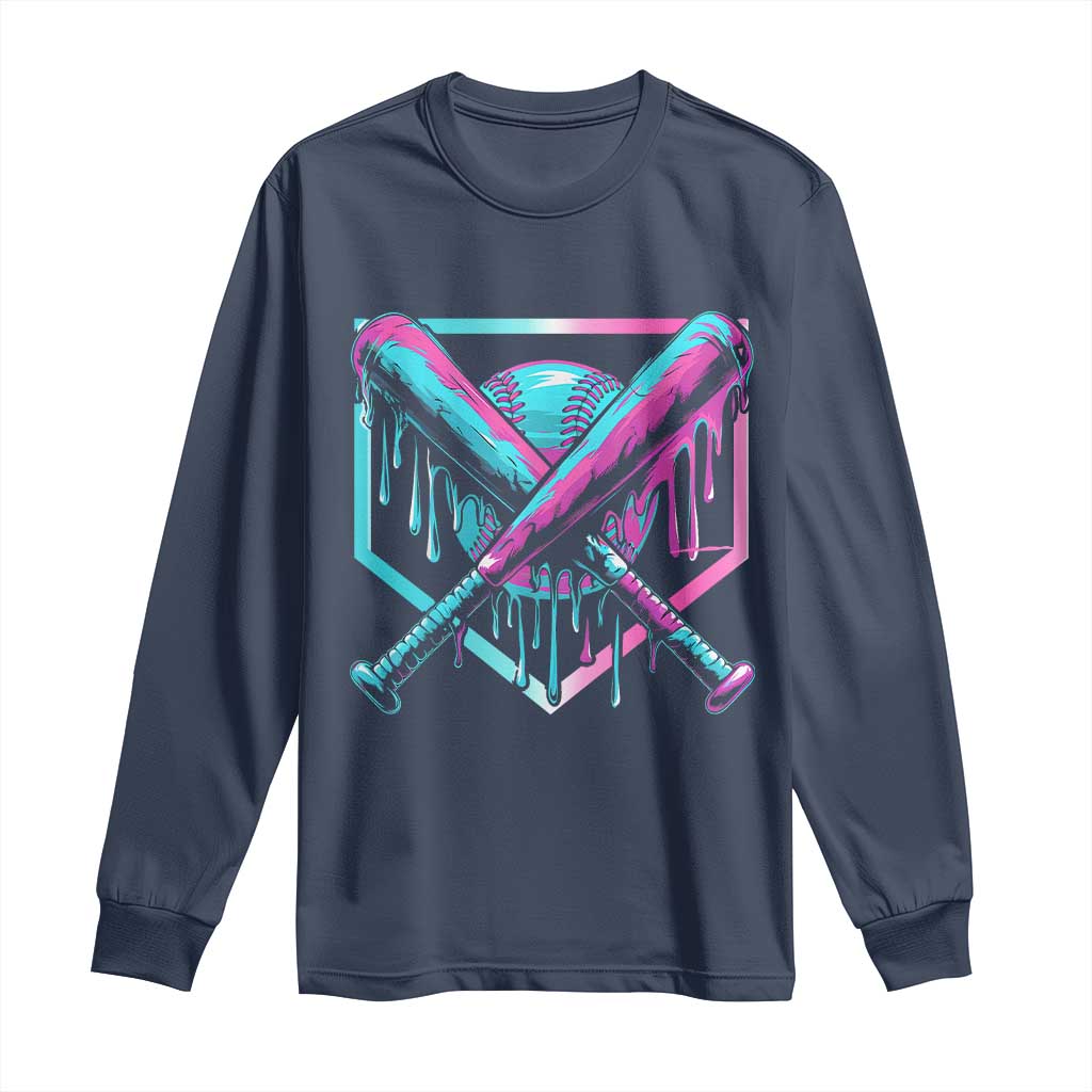 Baseball Drip Ice Cream Dripping Long Sleeve Shirt TS02 Navy Print Your Wear