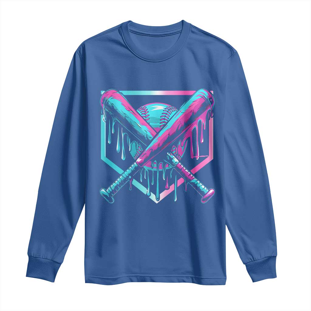 Baseball Drip Ice Cream Dripping Long Sleeve Shirt TS02 Royal Blue Print Your Wear