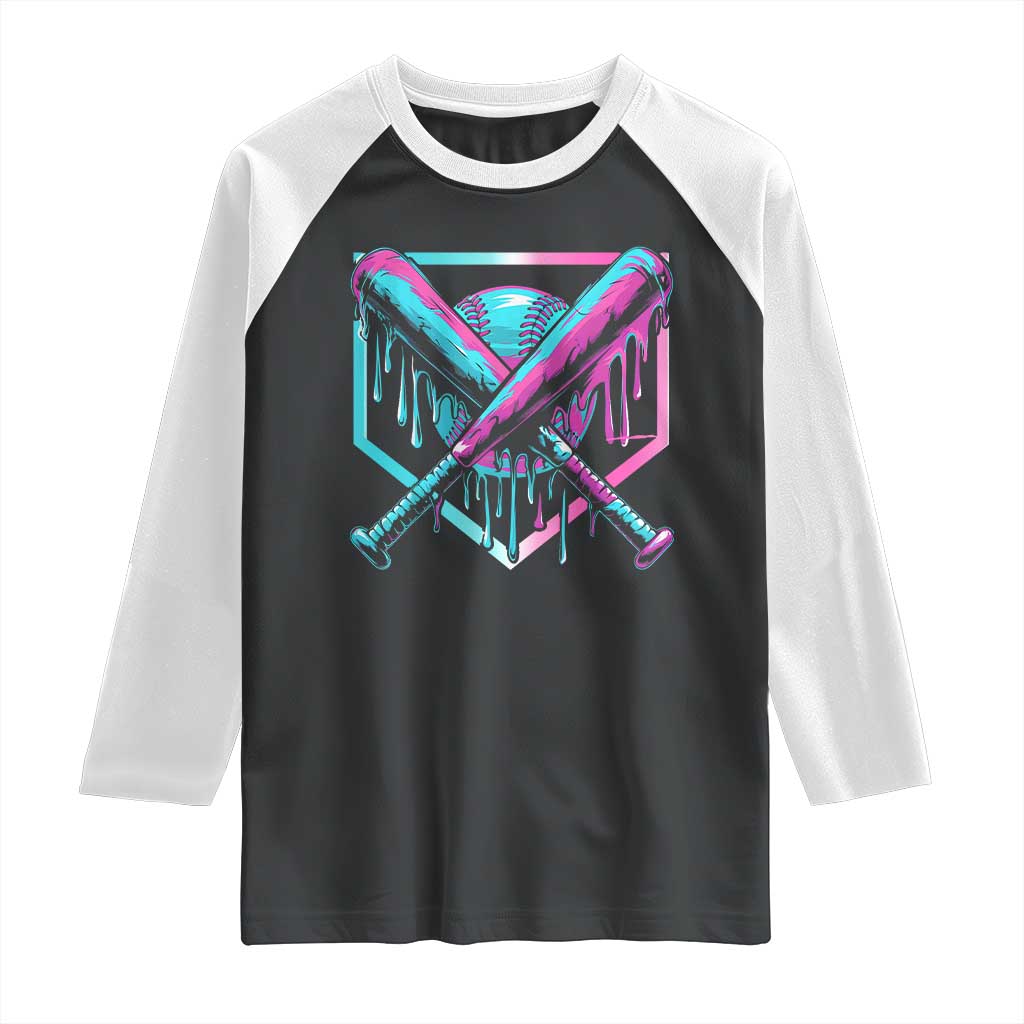 Baseball Drip Ice Cream Dripping Raglan Shirt TS02 Black White Print Your Wear