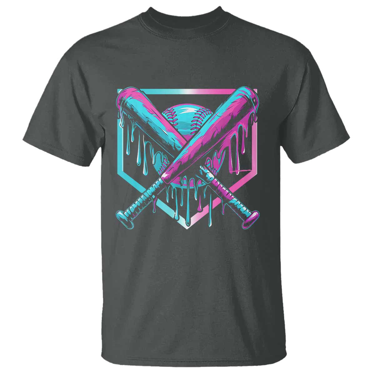 Baseball Drip Ice Cream Dripping T Shirt TS02 Dark Heather Print Your Wear