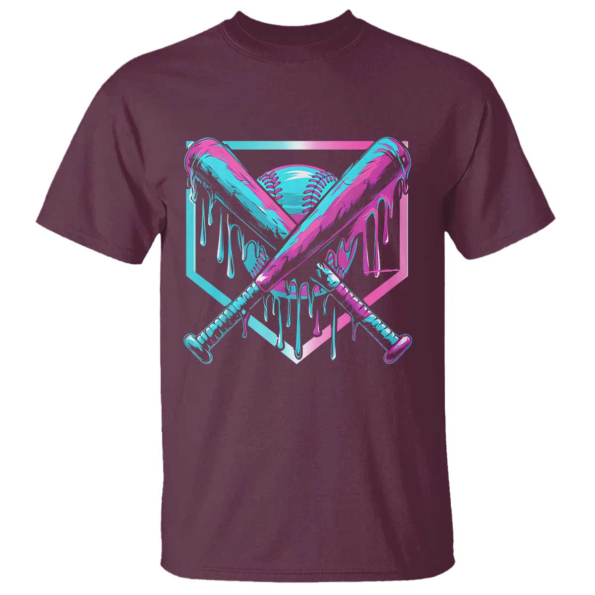 Baseball Drip Ice Cream Dripping T Shirt TS02 Maroon Print Your Wear