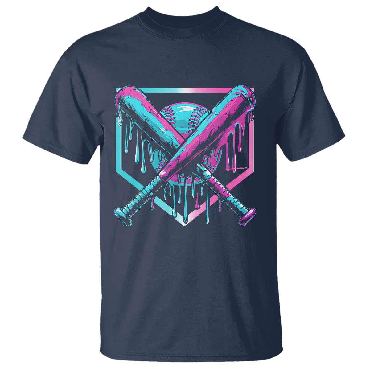 Baseball Drip Ice Cream Dripping T Shirt TS02 Navy Print Your Wear