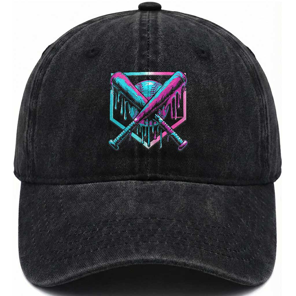 Baseball Drip Ice Cream Dripping Washed Cotton Baseball Cap TS02 Washed Cap Universal Fit Black Print Your Wear