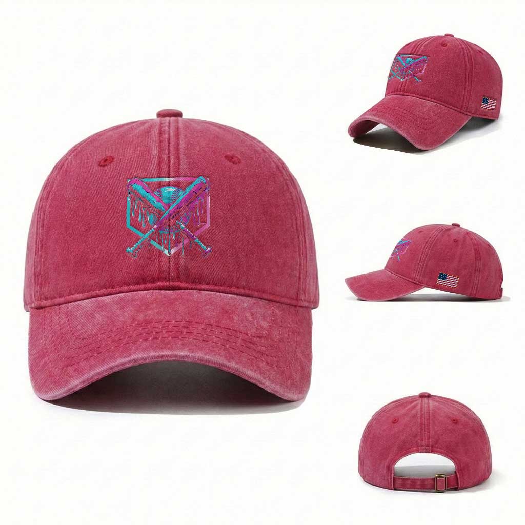 Baseball Drip Ice Cream Dripping Washed Cotton Baseball Cap TS02 Washed Cap Universal Fit Red Print Your Wear