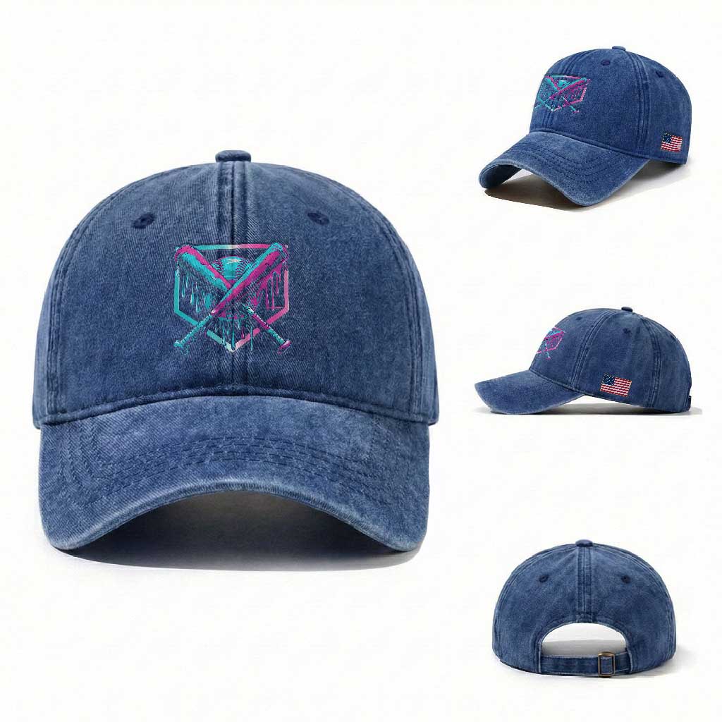 Baseball Drip Ice Cream Dripping Washed Cotton Baseball Cap TS02 Washed Cap Universal Fit Royal Blue Print Your Wear