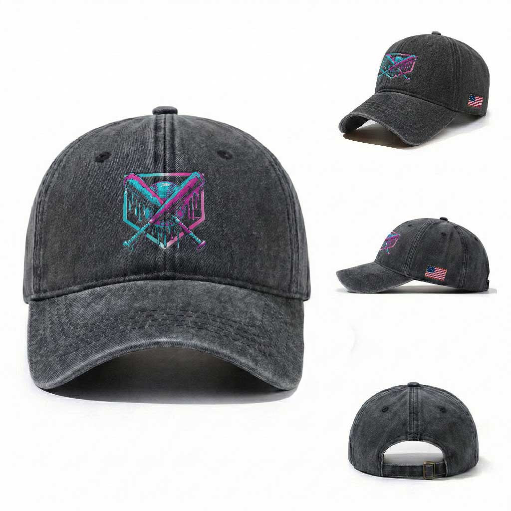 Baseball Drip Ice Cream Dripping Washed Cotton Baseball Cap TS02 Washed Cap Universal Fit Dark Gray Print Your Wear