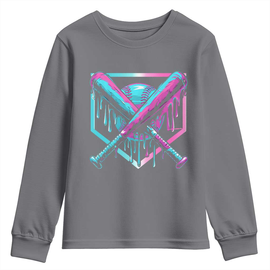 Baseball Drip Ice Cream Dripping Youth Sweatshirt TS02 Charcoal Print Your Wear