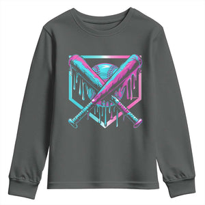 Baseball Drip Ice Cream Dripping Youth Sweatshirt TS02 Dark Heather Print Your Wear