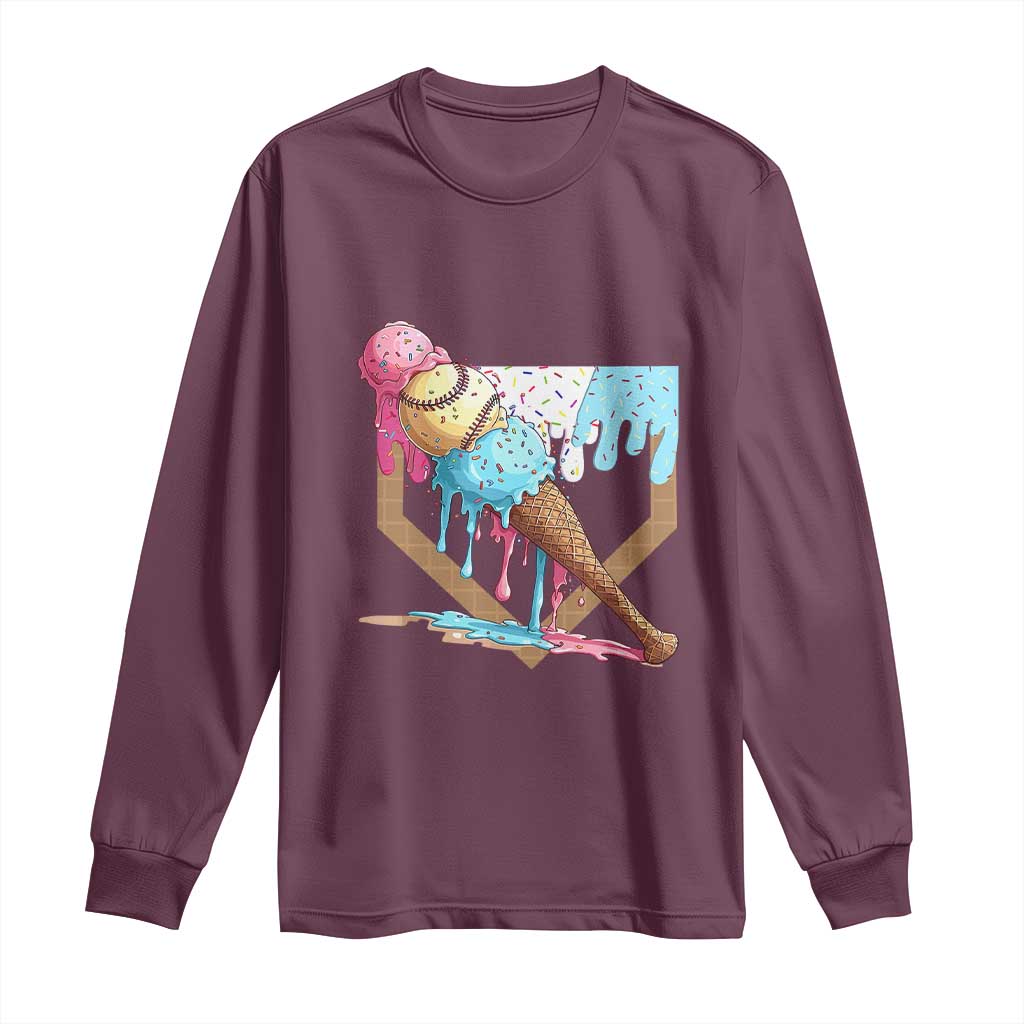 Baseball Home Ice Cream Dripping Long Sleeve Shirt TS02 Maroon Print Your Wear