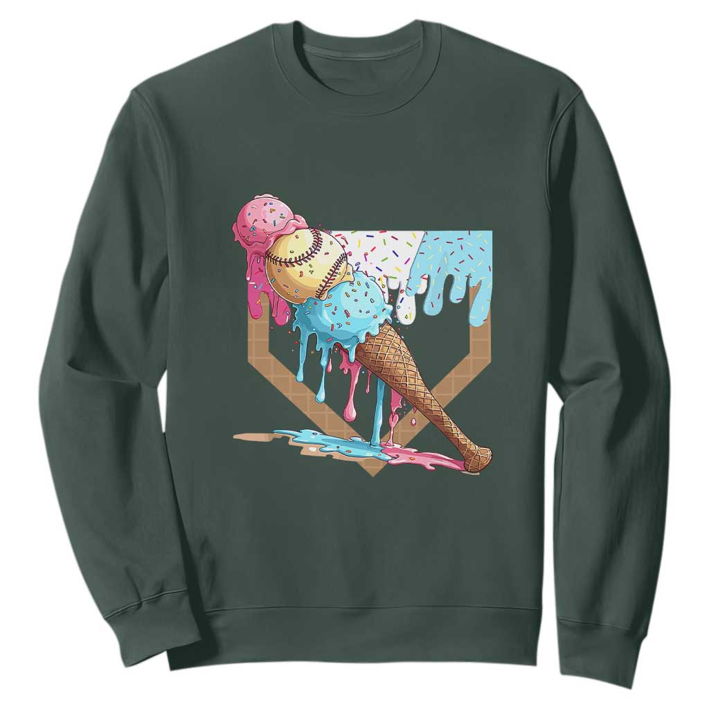 Baseball Home Ice Cream Dripping Sweatshirt TS02 Dark Forest Green Print Your Wear