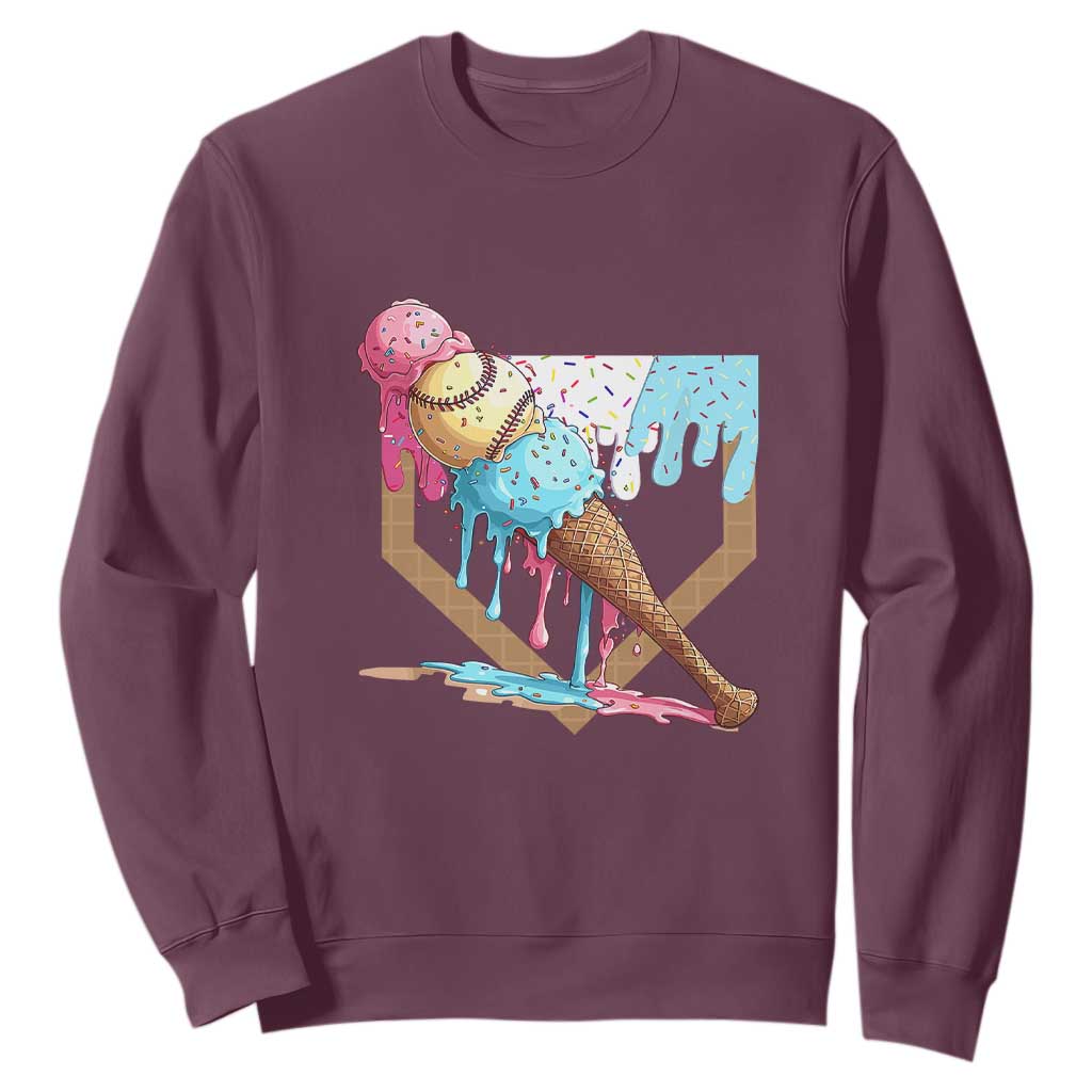Baseball Home Ice Cream Dripping Sweatshirt TS02 Maroon Print Your Wear