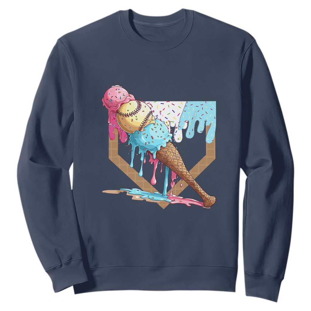 Baseball Home Ice Cream Dripping Sweatshirt TS02 Navy Print Your Wear
