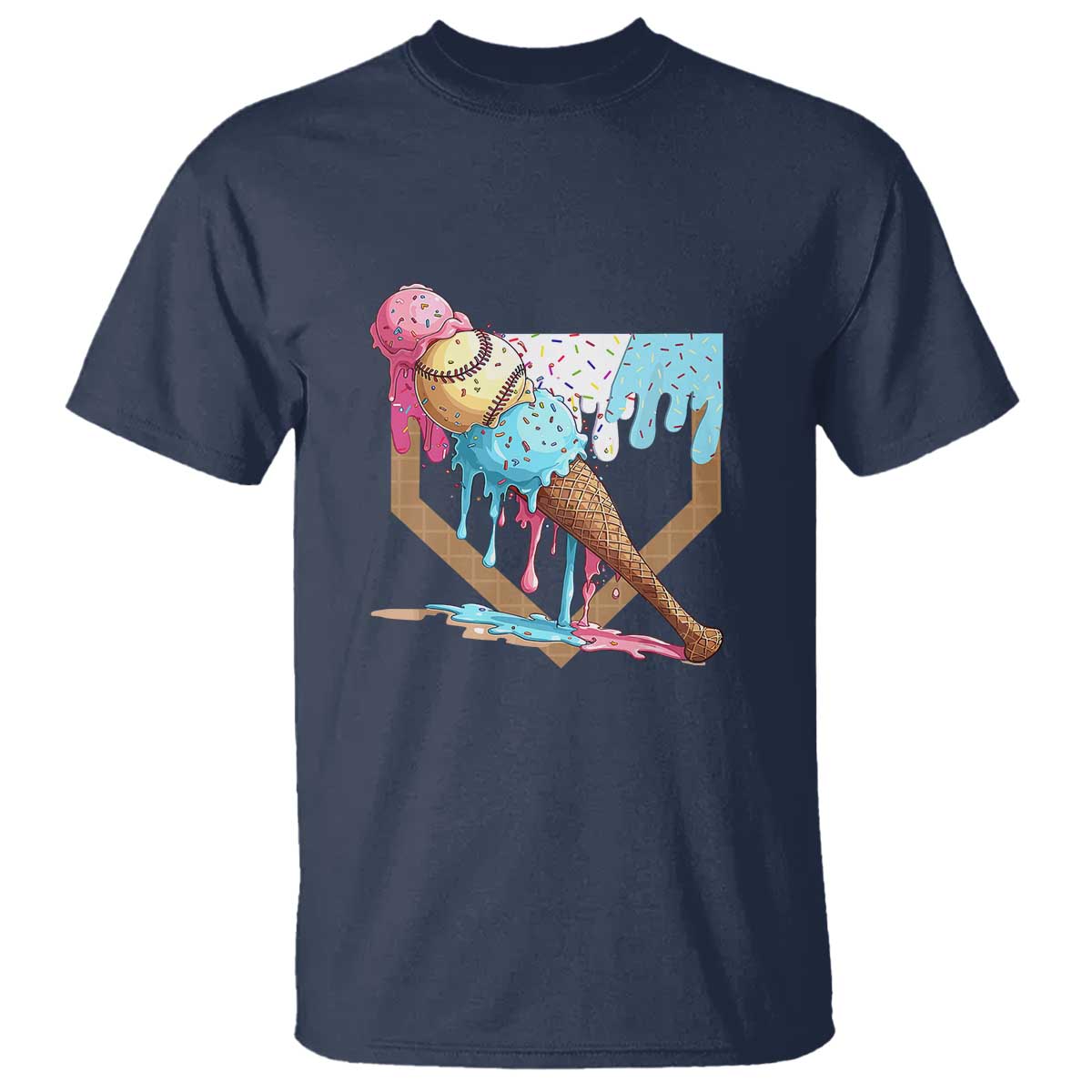 Baseball Home Ice Cream Dripping T Shirt TS02 Navy Print Your Wear