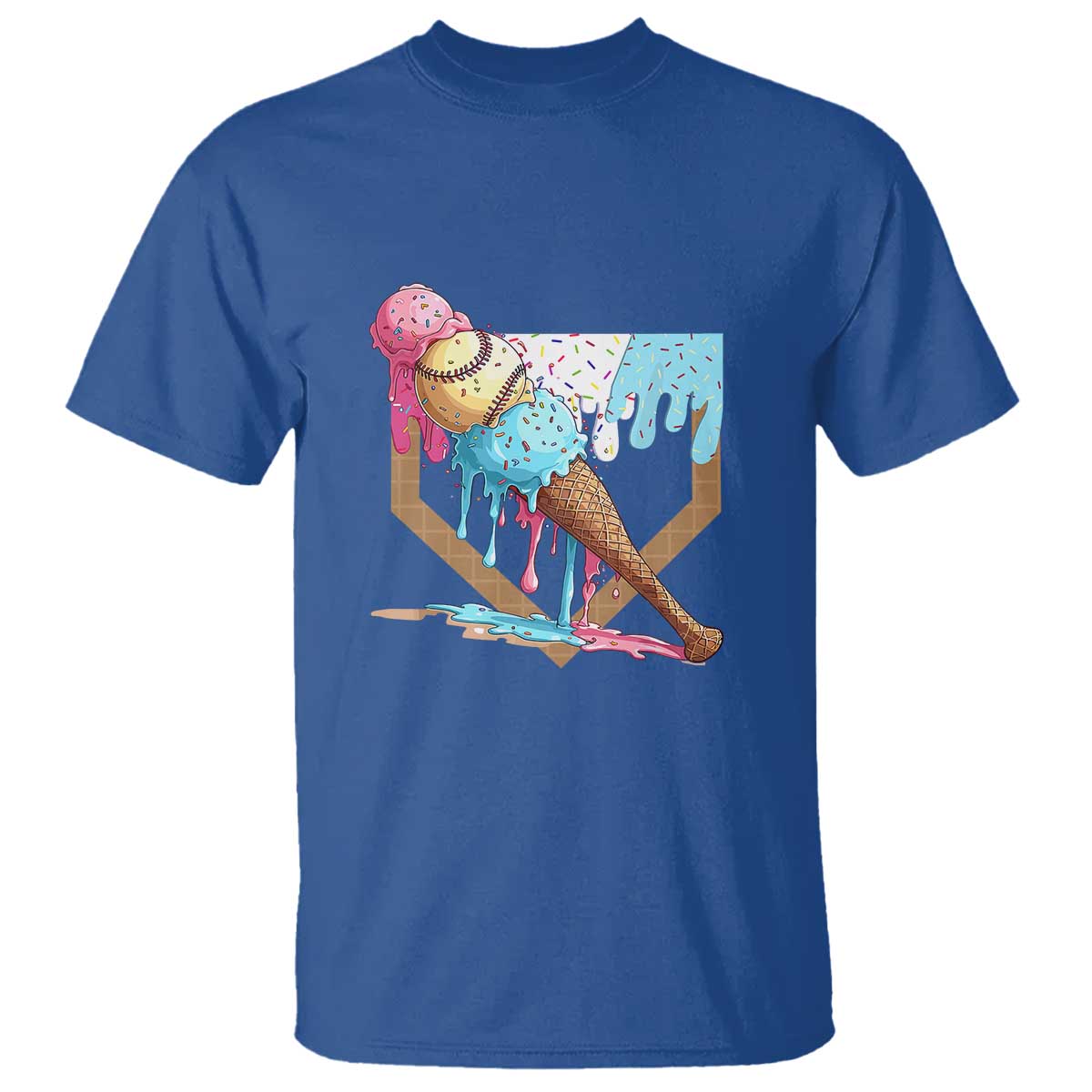 Baseball Home Ice Cream Dripping T Shirt TS02 Royal Blue Print Your Wear